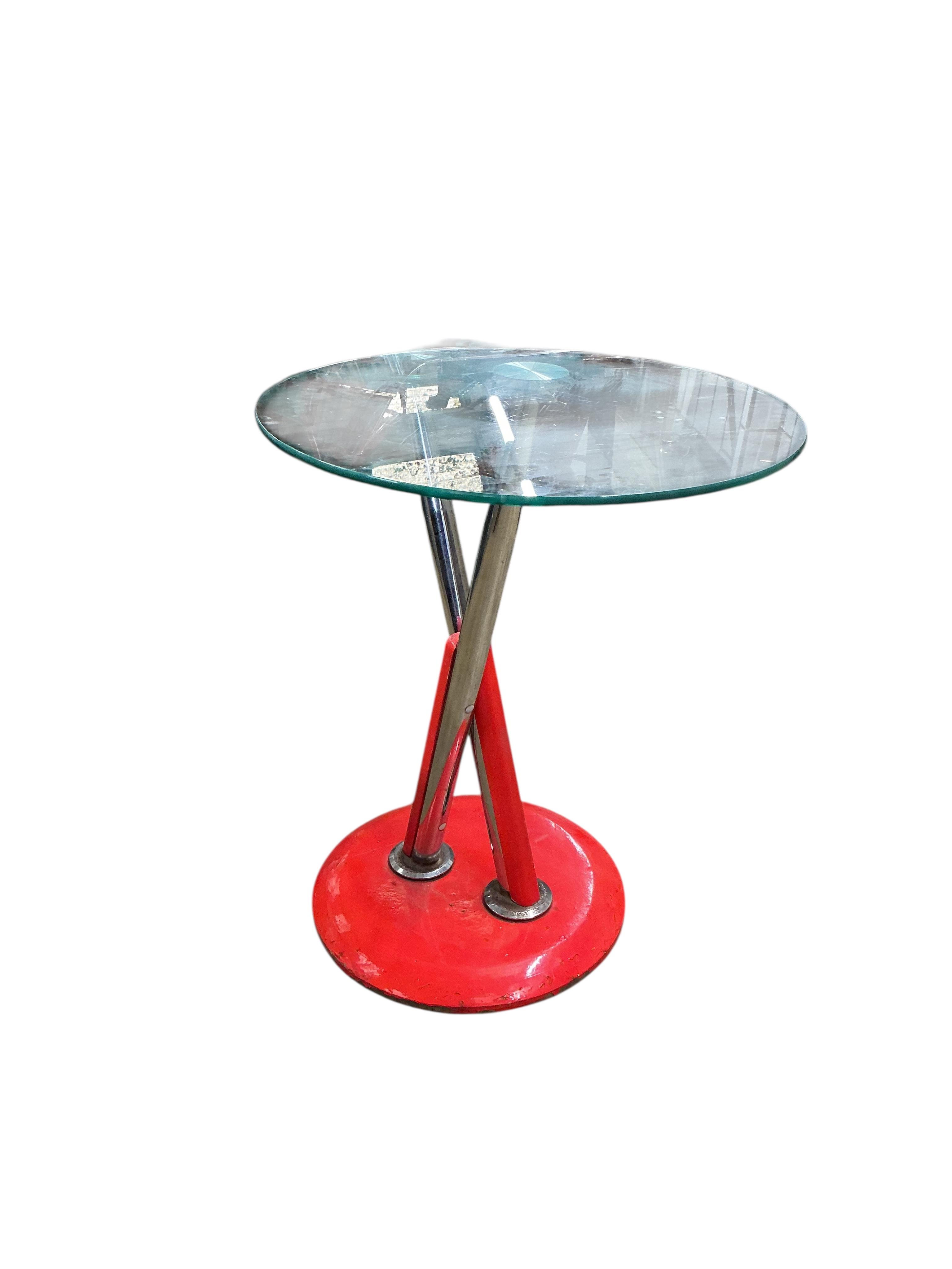 A Contemporary glass top double occasional table, width 106cm, height 100cm